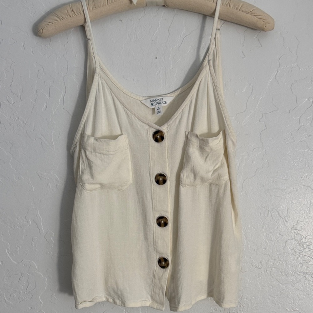 $5 CLOSET CLOSING Market & Spruce White Cream Button-Front Tank Top Medium
